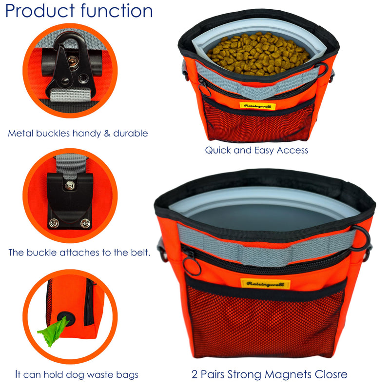 Dog Treat Pouch with Magnetic Closure 4-Cup Silicone Bag Fanny Pack Holder with Clicker 4 Ways to Wear Front Pocket Fits All Phones Ideal for Leash, Pet Walking and Training（Orange） 4CUP J.Orange - PawsPlanet Australia