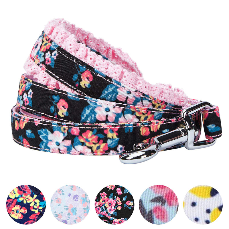 Blueberry Pet Durable Made Well Elegant Floral Print Dog Leash with Lace in Sleek Black, 5 ft x 5/8", Small, Leashes for Dogs Small (Pack of 1)