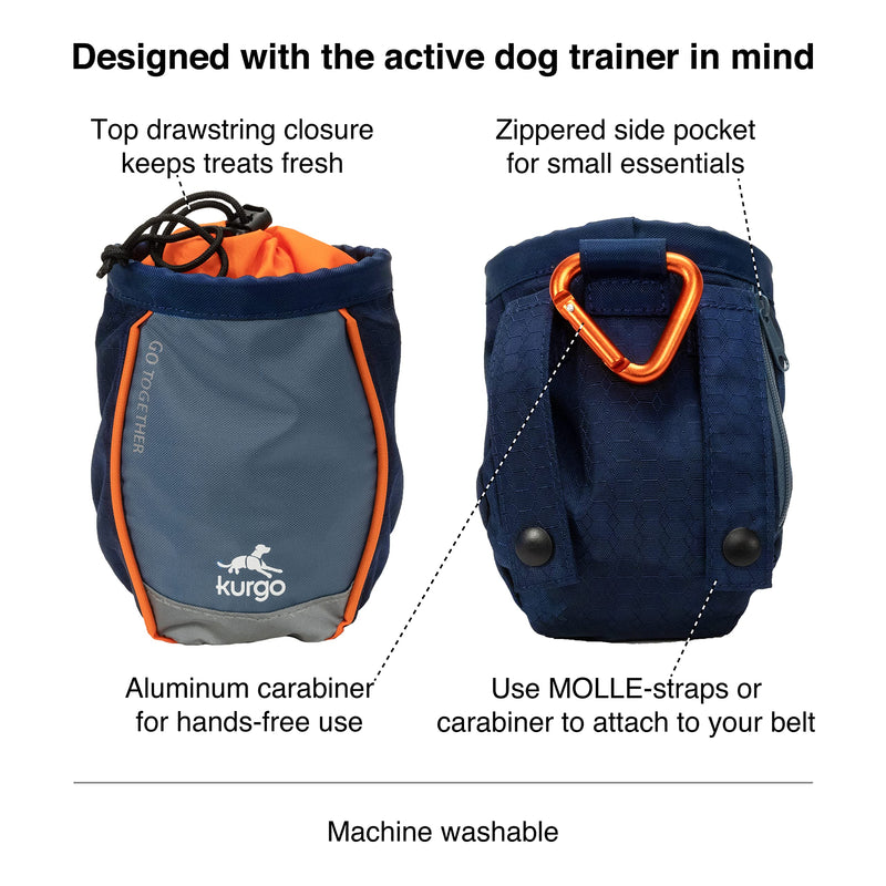 Kurgo Go Stuff It Dog Treat Bag, Training Treat Pouch Bag for Dogs, Treat Pouches for Pets, Hands-Free Pouch Waist, Reflective, includes Carabiner, MOLLE-Compatible (Navy Blue) MOLLE Straps, New Carabiner Navy blue