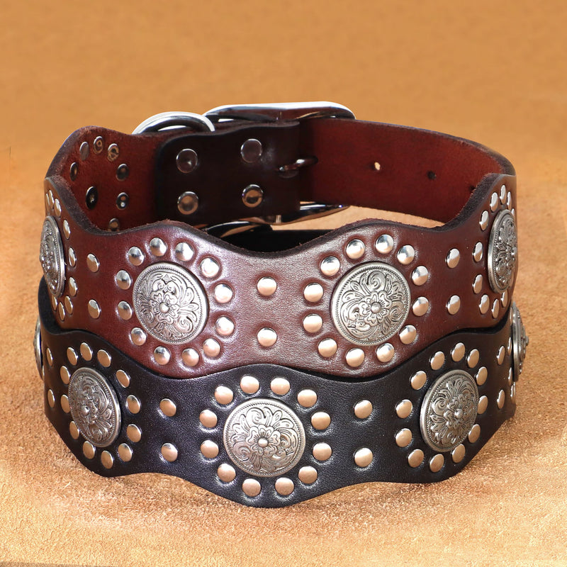 PET ARTIST Genuine Leather Dog Collar,Unique Design & Sturdy Leather,Heavy Duty Dog Collar,fit for Rottweiler Pitbull Medium&Large Dogs,Black,M M:Neck fit 16-20''(40-50cm) Black - PawsPlanet Australia