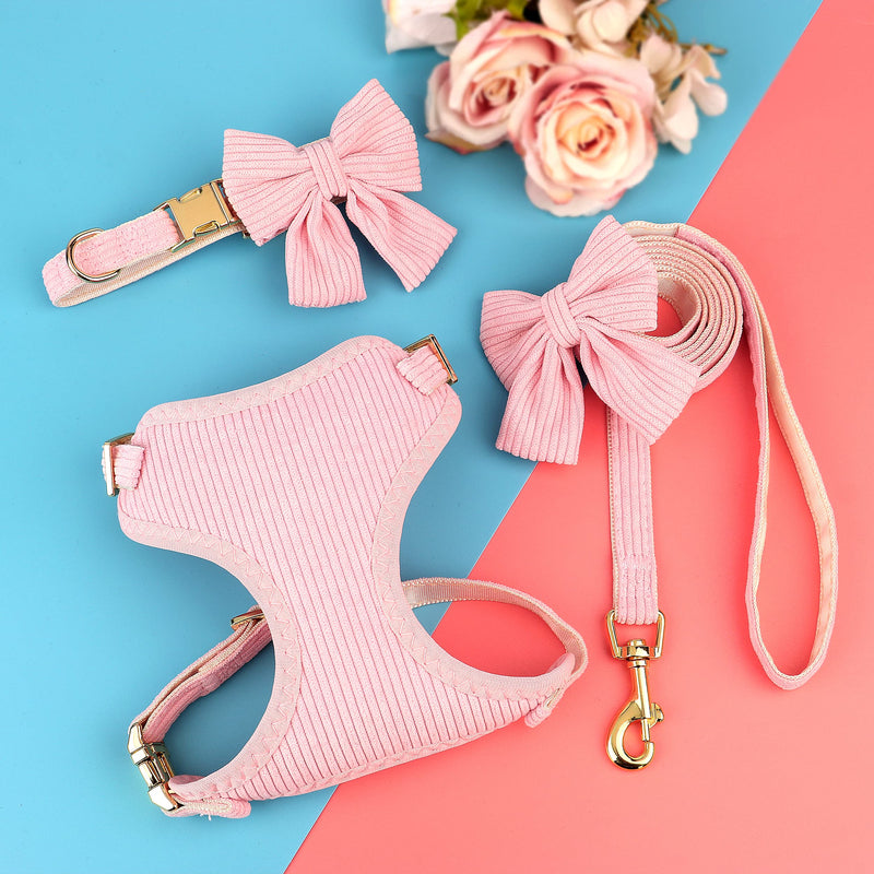 Didog Cute Small Dog Collar Harness & Leash Set, Adjustable Dog Collars and Leashes with Bowtie, Breathable Soft Mesh Padded Dog Vest for Puppies Small Dogs Walking,Pink, M M: Neck 13-22", Chest 16-21" Pink - PawsPlanet Australia