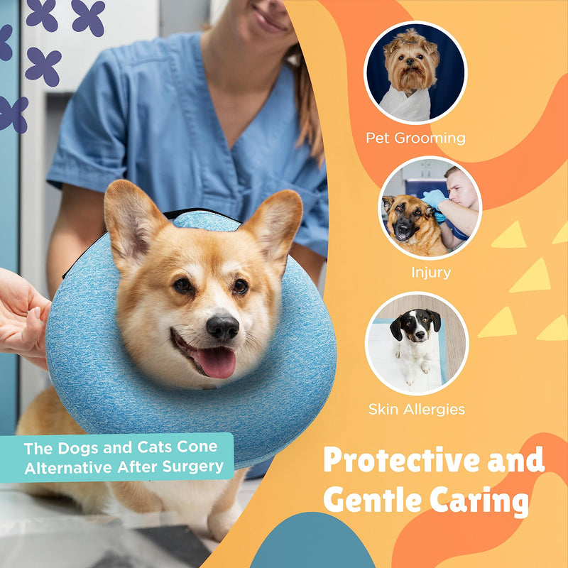 Big Ant Protective Inflatable Collar for Dogs and Cats, Soft Cone for Dogs After Surgery, Dog Neck Donut Collar, Dog Cone Collar Soft Pet Recovery Collar Does Not Block Vision E-Collar (Medium, Blue) [Neck:8"-12"] Medium