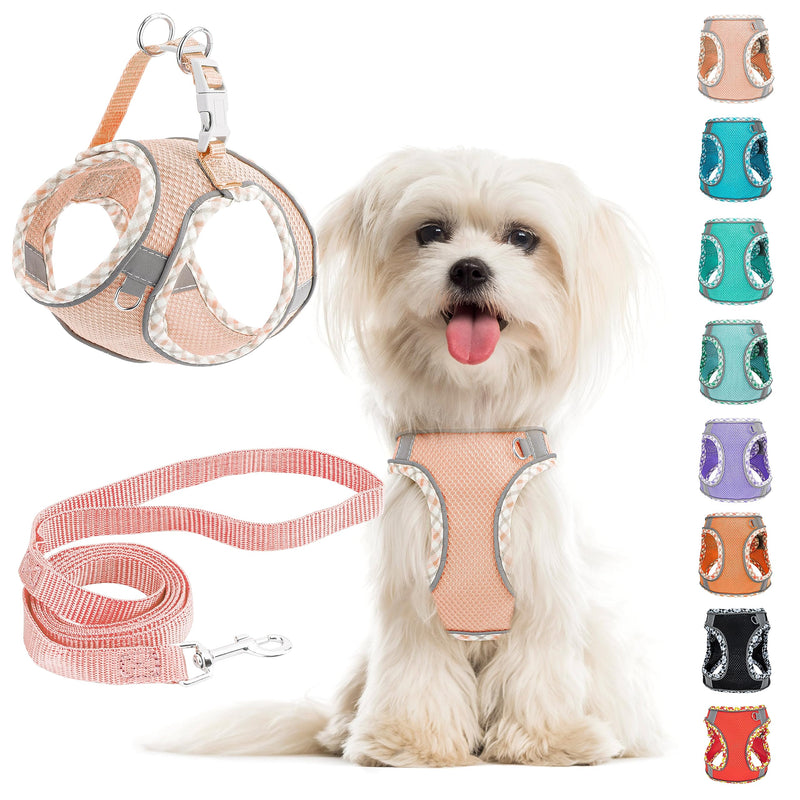 Pink XS No Pull Adjustable Reflective Breathable Mesh Step-in Harness & Leash Set for Extra Small/Small Medium Dogs & Cats - Easy Walk, Outdoor Hiking & Training Pink XS (neck: 11.8"-13.7", chest: 13.3"-15.7") - PawsPlanet Australia