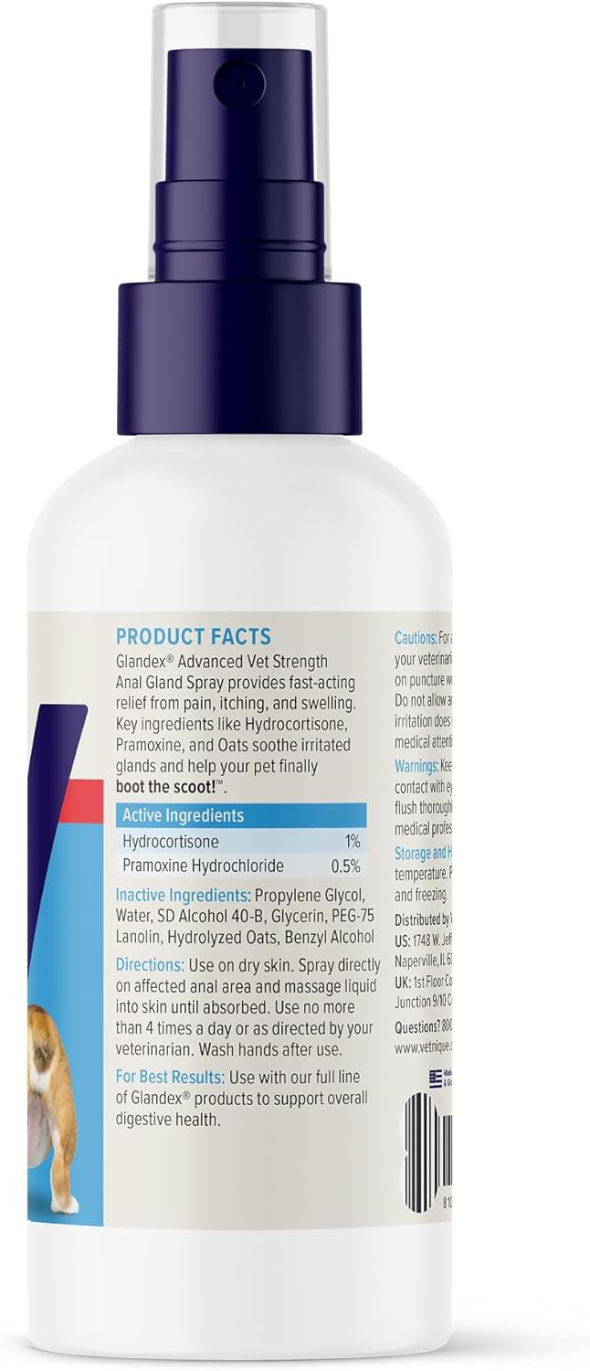 Vetnique Labs Glandex Medicated Dog Anal Gland Spray - Pain Relieving & Anti-Itch Formula to Soothe Inflamed Anal Glands in Dogs & Cats - Fast Acting Clinical Formula - Boot The Scoot (4oz)