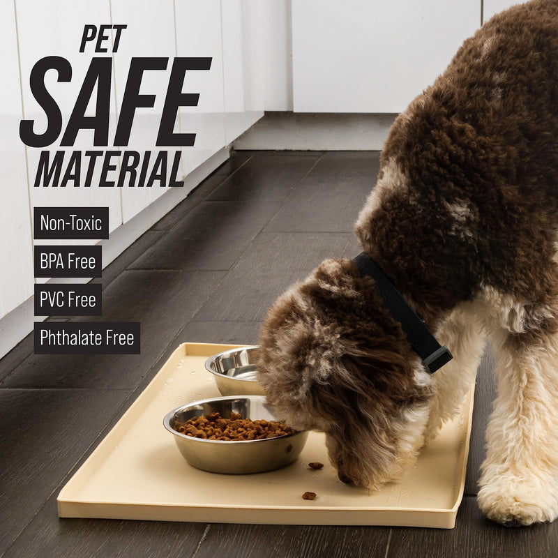 Leash Boss Dog Food Mat for Food and Water Bowls, Waterproof Silicone Pet Feeding Mat for Floors, Extra Tall Raised Edges, Cat and Dog Placemat for Floors, Dishwasher Safe (Small: 18"x11" - Grey) S - 18" X 11" - PawsPlanet Australia