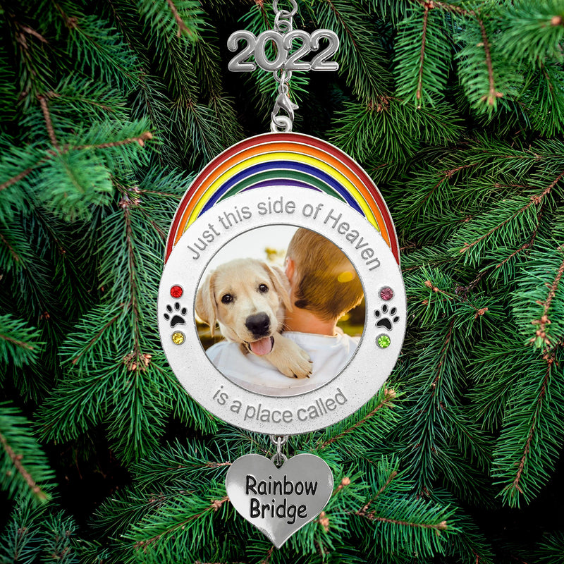 Rainbow Bridge Photo Ornament - 2022 Dated Christmas Picture Ornament Just This Side of Heaven is A Place Called Rainbow Bridge - Memory Keepsake - Pet Memorial - PawsPlanet Australia