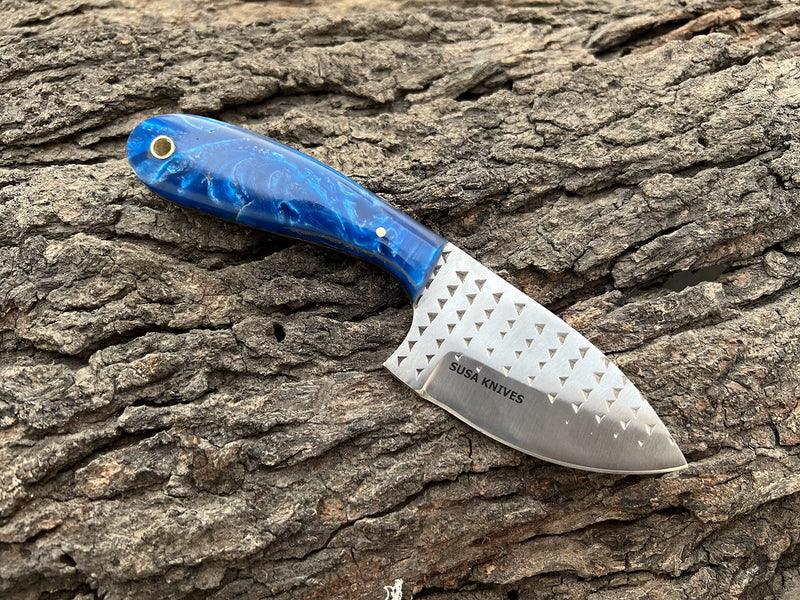 7 Inch Handmade Farrier Rasp Bull Cutter Knife – Custom Horse File Steel Cowboy Skinner with Premium Leather Pancake Sheath – Heavy Duty Hunting & Ranch Tool BLUE