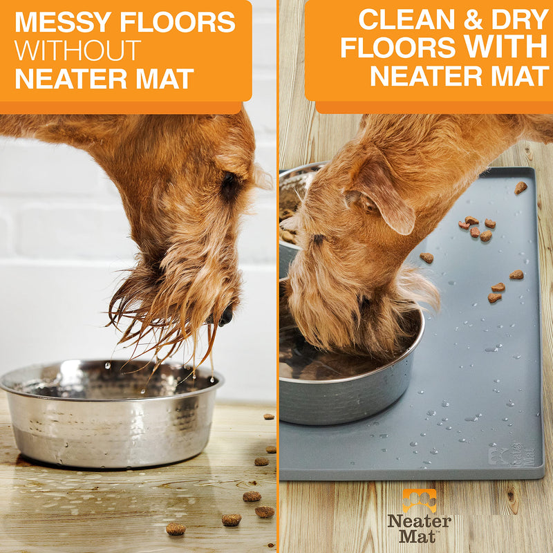 Neater Pet Brands Neater Mat - Waterproof Silicone Pet Bowls Mat - Protect Floors from Food & Water (Gunmetal, 19" x 12" Silicone) 19" x 12" Gunmetal - PawsPlanet Australia