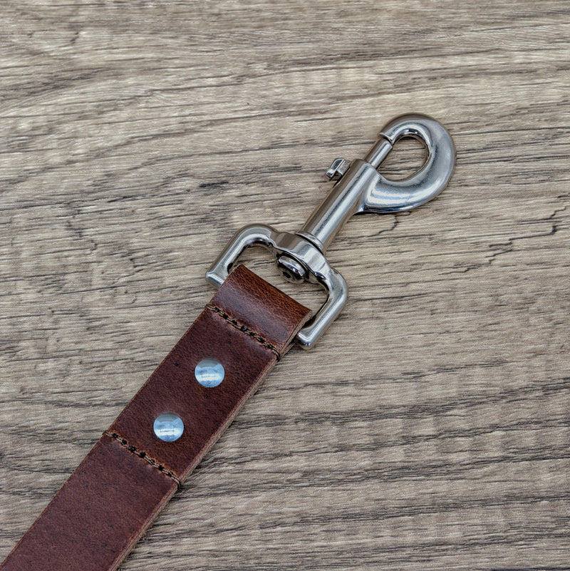 Ashford Ridge Full Grain Leather Dog Lead, Made in England - Antique Brown Small (1m) Small (1m) - PawsPlanet Australia