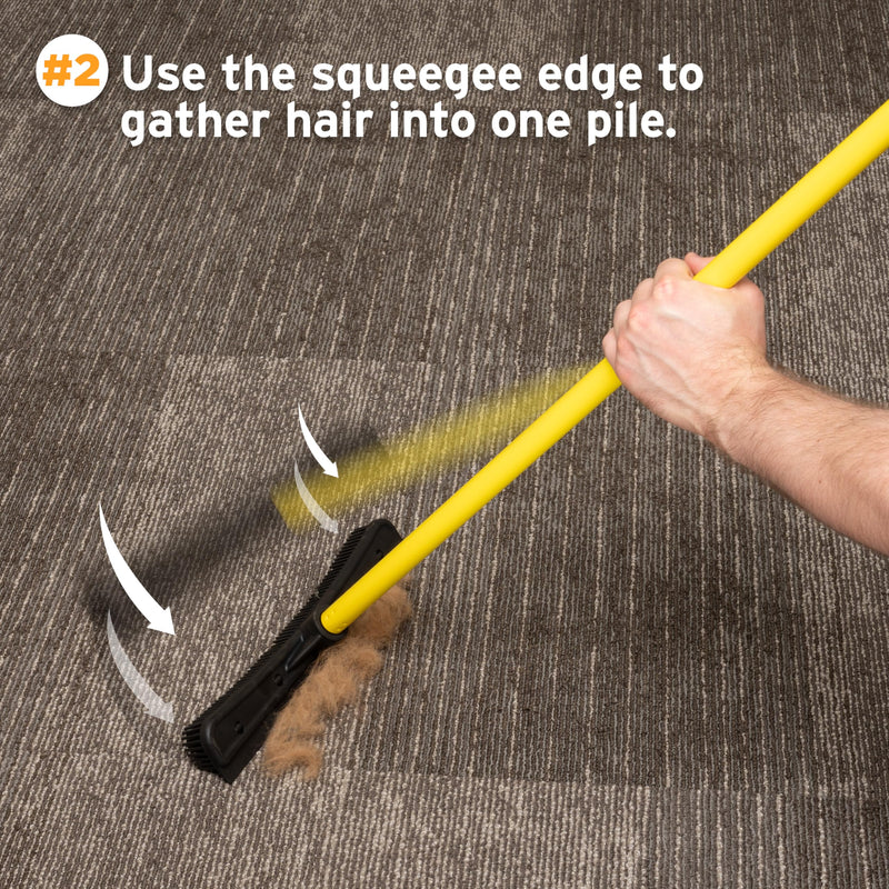 FURemover Original Pet Hair Rubber Broom with Squeegee, with 58” Telescopic Handle for Carpet, Tile and Hardwood and Handheld Lint Brush Combo Yellow - PawsPlanet Australia