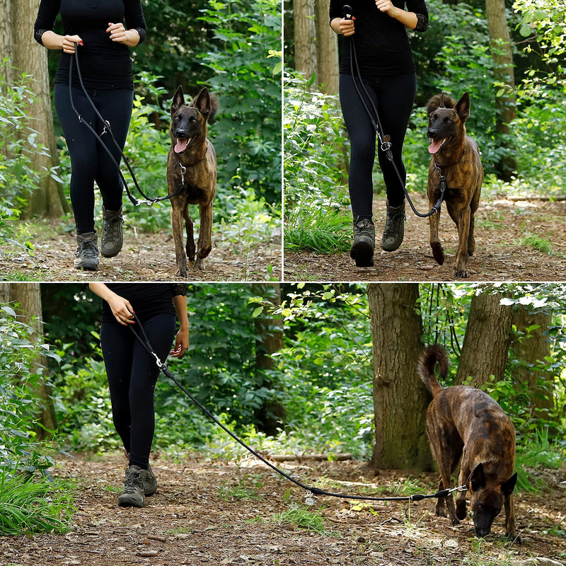 lionto Multifunctional leash adjustable for all dogs, weatherproof shoulder leash up to 200 cm, robust dog lead easy to clean, versatile leash with rustproof stainless steel carabiners, black