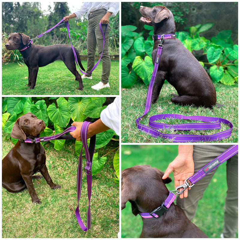 Tuff Pupper Heavy Duty Double Handle Leash | Twist Locking Carabiner Clip | Safety Lock for Strong Dogs | Reflective for Safe Night Walks | 6 Foot Leash | For Medium & Large Dogs Purple - PawsPlanet Australia