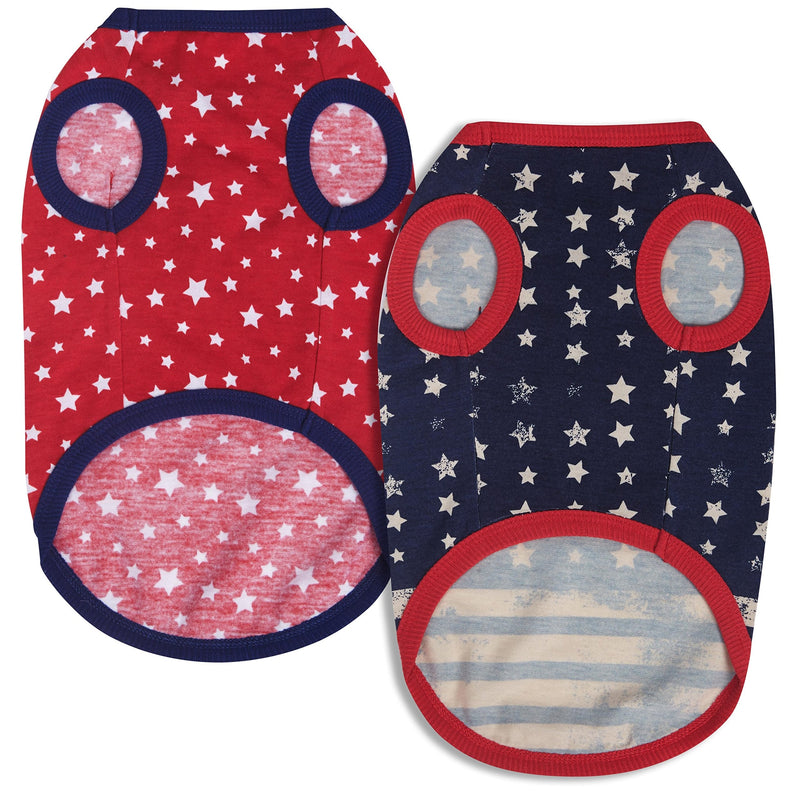 Blueberry Pet Pack of 2 Soft & Comfy Patriotic Spirit USA Stars Stripes American Flag Cotton Blend Dog T Shirts, Back Length 16", Clothes for Dogs 16 inch (Pack of 2) National Pride - PawsPlanet Australia