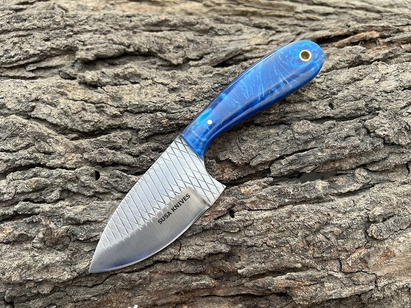 7 Inch Handmade Farrier Rasp Bull Cutter Knife – Custom Horse File Steel Cowboy Skinner with Premium Leather Pancake Sheath – Heavy Duty Hunting & Ranch Tool BLUE