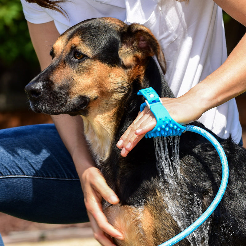 Aquapaw Pet Bathing Tool – Sprayer and Scrubber in One – Compatible with Indoor Shower or Outdoor Garden Hose – For Dog and Cat Grooming – Garden Hose and Shower Adapters Included - PawsPlanet Australia