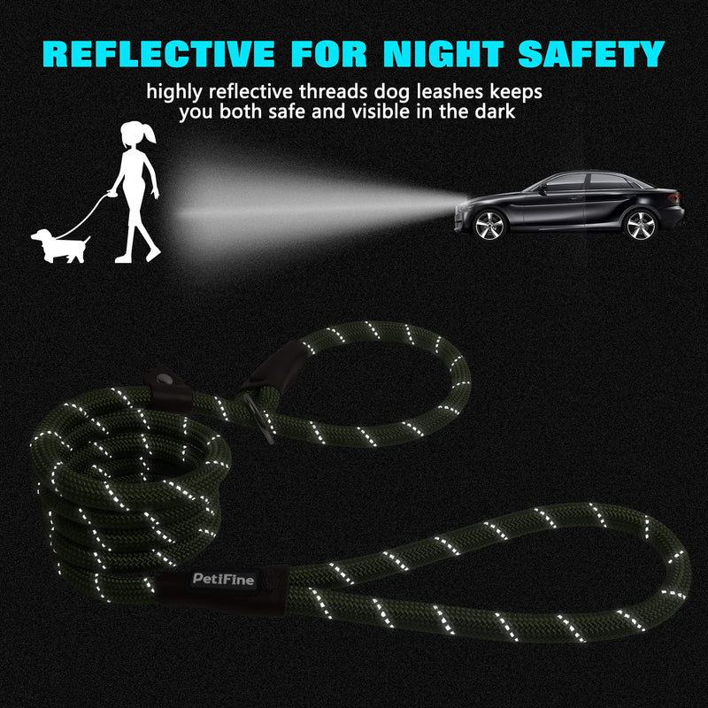 PetiFine Slip Lead Dog Leash - 6FT x 1/2" Reflective Durable Training Rope, Heavy Duty Adjustable Nylon for Small Medium Large Dogs (Green) Green 1/2" x 6 FT - PawsPlanet Australia