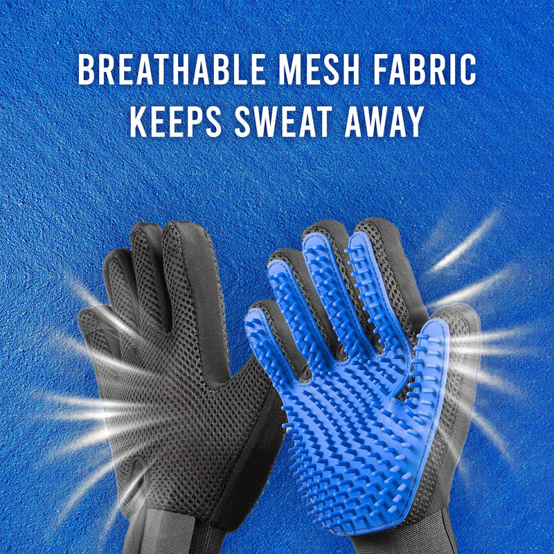 Blue Pet Hair Remover Gloves - 1 Pair, Pet Grooming Gloves | Cat Hair Remover | Gentle Deshedding Brushes for Dogs, Cats & Horses | Dog Washing Gloves - PawsPlanet Australia