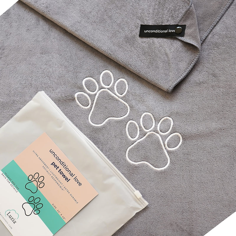 Unconditional Love | Premium Pet Towel | Ultra Absorbent and Soft Microfiber Towel for Dogs and Cats Grey - PawsPlanet Australia