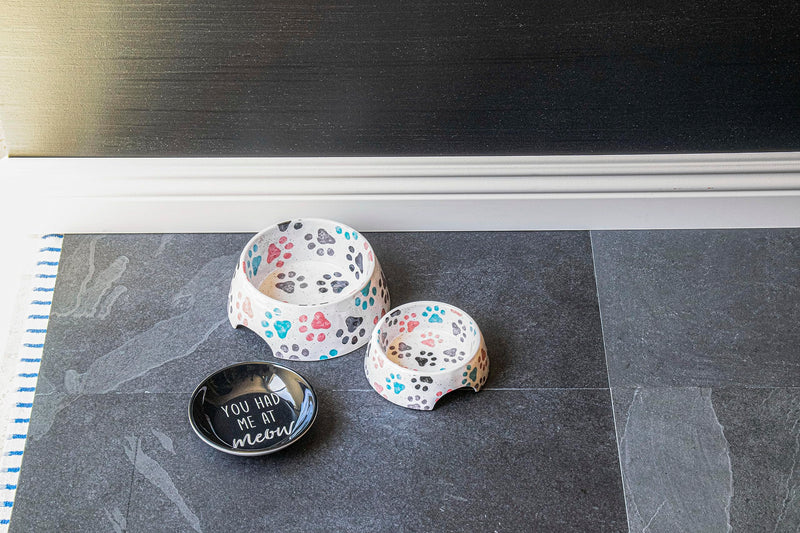 TarHong Retro Fun Paw Print Pet Bowl for Food and Water, Pure Melamine, Shatterproof, Large, 6 Cups