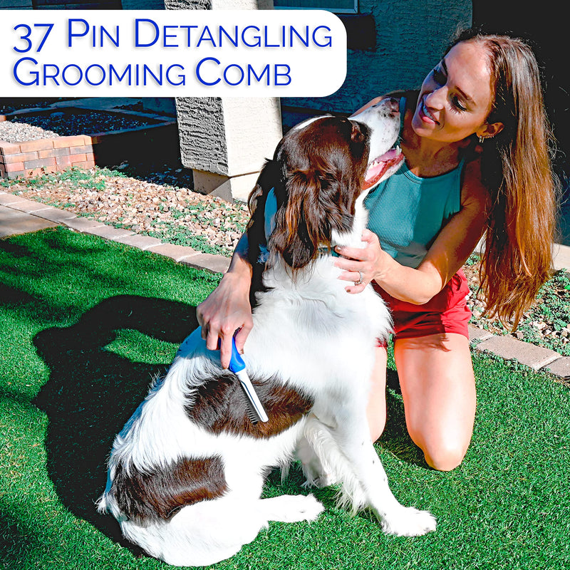 6 In 1 Premium Dog Brush Set - Dog Grooming Brushes - Ball Pin & Bristle Brush, Curved Blade Dematting Comb, Slicker Brush, Deshedding Edge Comb, Detangling Pet Comb - PawsPlanet Australia
