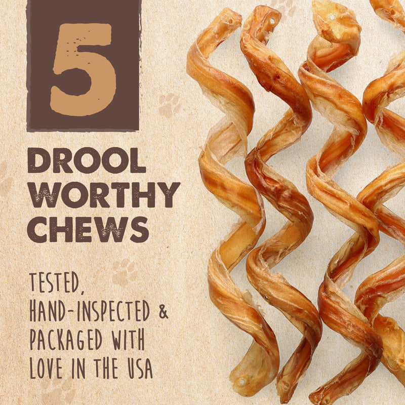 Mighty Paw Naturals Curly Bully Sticks for Dogs - Grass Fed Beef Dog Chews. Bully Sticks for Large Pets, Medium, Small Breeds. Lower Odor Treats for Small Pets. Single Ingredient 12”, 5 Pack 12" Curls - 5 Pack