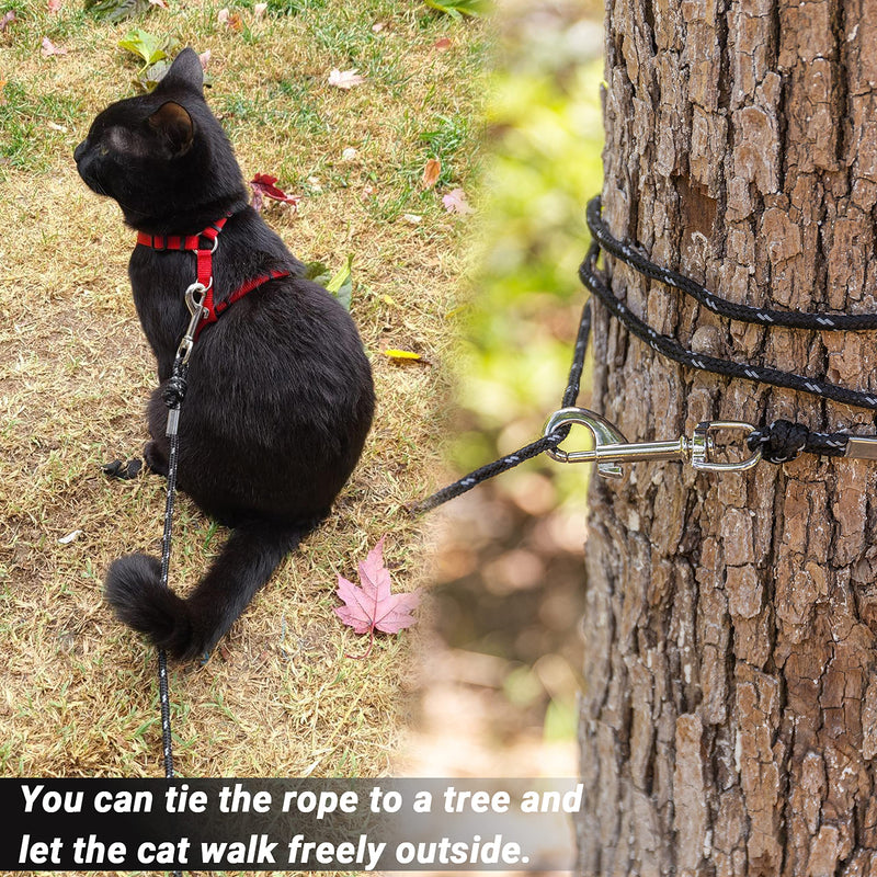 Cat Leash - 15 ft / 30 ft Reflective Long Cat Leash Outdoor for Walking Training Playing - Escape Proof Yard Lead Pet Leash Also for Cats, Small Dogs, Puppy, Kitten, Rabbit Black - PawsPlanet Australia
