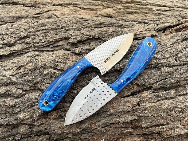 7 Inch Handmade Farrier Rasp Bull Cutter Knife – Custom Horse File Steel Cowboy Skinner with Premium Leather Pancake Sheath – Heavy Duty Hunting & Ranch Tool BLUE