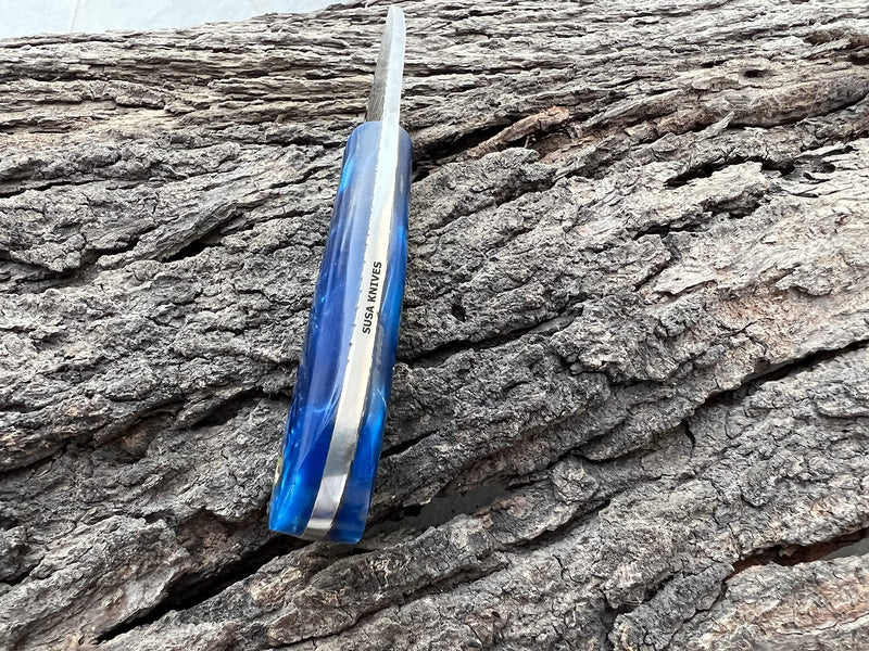 7 Inch Handmade Farrier Rasp Bull Cutter Knife – Custom Horse File Steel Cowboy Skinner with Premium Leather Pancake Sheath – Heavy Duty Hunting & Ranch Tool BLUE