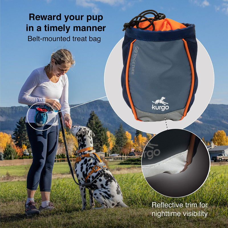 Kurgo Go Stuff It Dog Treat Bag, Training Treat Pouch Bag for Dogs, Treat Pouches for Pets, Hands-Free Pouch Waist, Reflective, includes Carabiner, MOLLE-Compatible (Navy Blue) MOLLE Straps, New Carabiner Navy blue