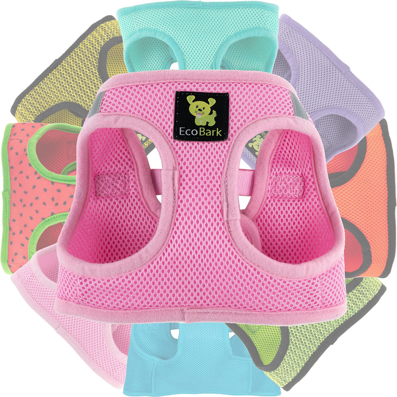 EcoBark Teacup Dog Harness - Step in Dog Harness, Eco Dog Harnesses for XXS, XS, and Small Dogs - Reflective and Adjustable Mini Body Halter Vest - Tiny Soft Mesh Toy Breed Harness (Baby Pink, XXXS) XXXS- 2 to 3 lbs- Chest up to 10 in (Pack of 1)