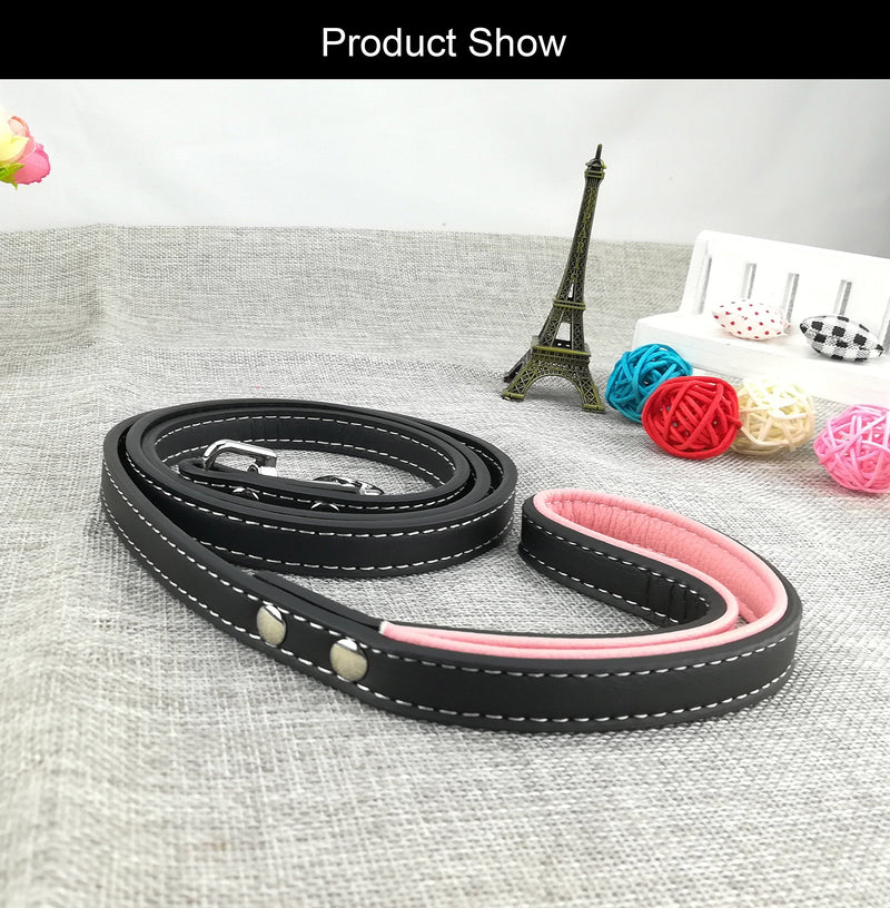 Dog Collar and Lead Set Nylon Straps Woven Bling Collar Leather Diamante Puppy Collar with Leash for Dogs - Pink - S - PawsPlanet Australia