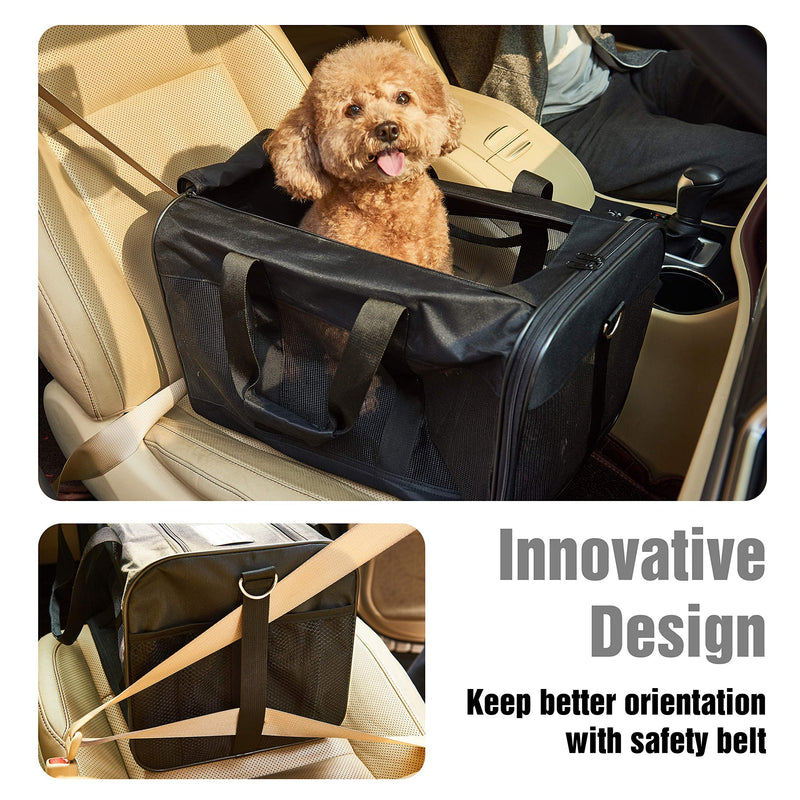 Pet Travel Carrier Soft Sided Portable Bag for Cats, Small Dogs, Kittens or Puppies, Collapsible, Durable, Airline Approved, Travel Friendly (Black Regular) - PawsPlanet Australia