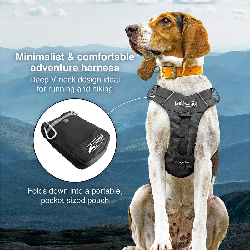 Kurgo Stash n' Dash Harness - Lightweight & Portable Travel Dog Gear - Ripstop Fabric - Reflective Trim - Foldable Dog Running Harness - V-Neck Design - Black - X-Large - PawsPlanet Australia