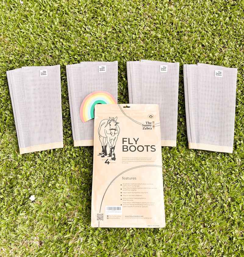 Horse Fly Boots - Horse Fly Protection, Fly Boots for Horses, Breathable Mesh [Set of 4], Heat-Reflective Light Grey, Adjust. Velcro, Durable Stays, Protective Leg Wear - PawsPlanet Australia