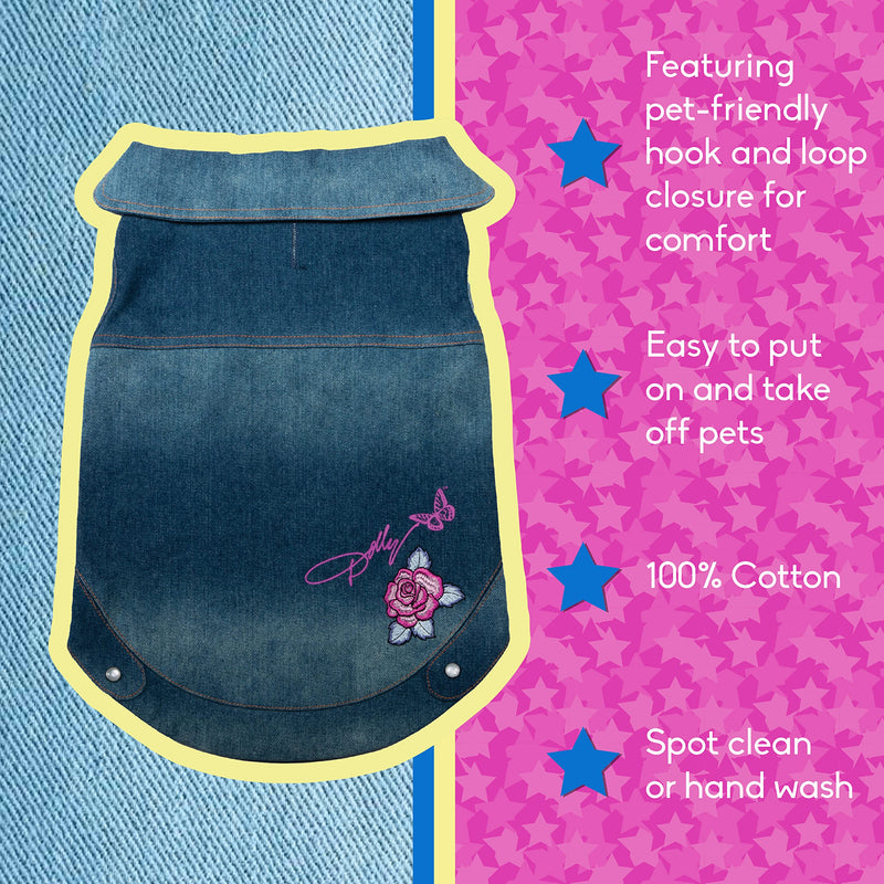 Dolly Doggy Parton Blue Denim Jacket with Collar for Dogs, Dog Apparel (Pack of 2) Medium (Pack of 2)