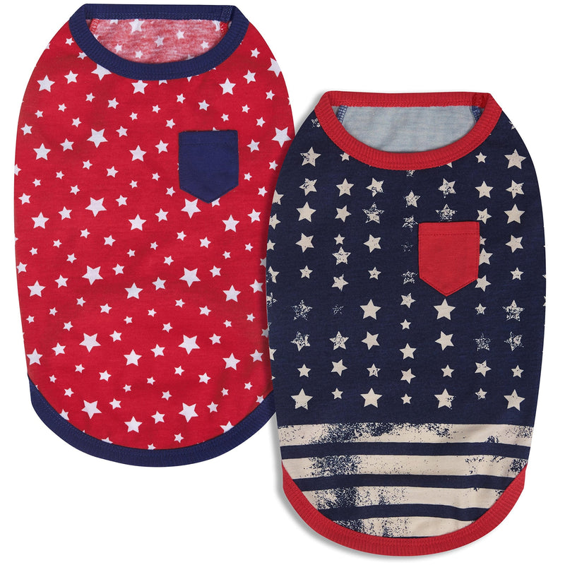 Blueberry Pet Pack of 2 Soft & Comfy Patriotic Spirit USA Stars Stripes American Flag Cotton Blend Dog T Shirts, Back Length 16", Clothes for Dogs 16 inch (Pack of 2) National Pride - PawsPlanet Australia