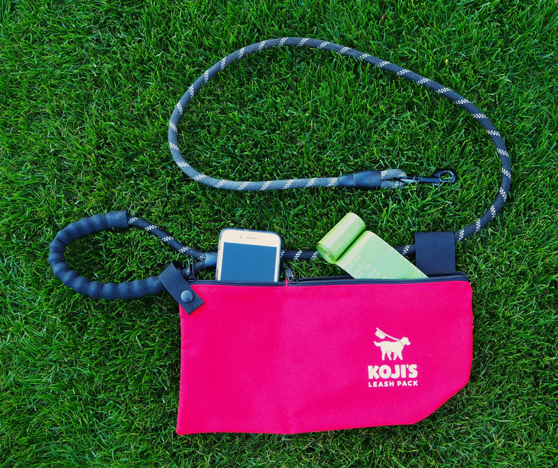 Koji's Leash Pack with Buttons - Dog Poop Bag Carrier, Attaches to Leash, Holds New and Used Bags and Phone Red - PawsPlanet Australia