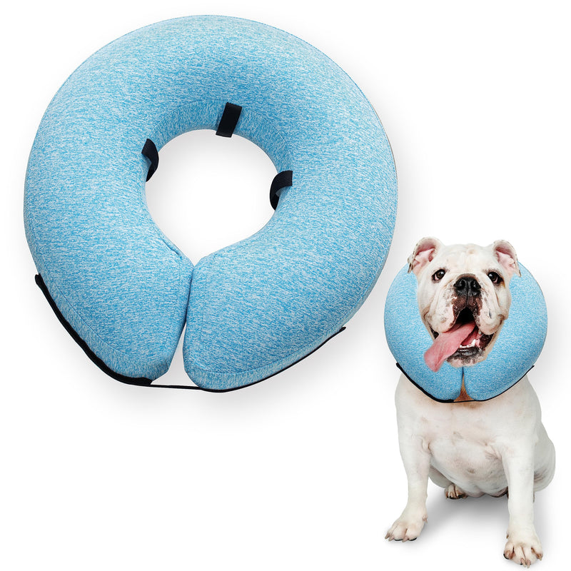 Big Ant Protective Inflatable Collar for Dogs and Cats, Soft Cone for Dogs After Surgery, Dog Neck Donut Collar, Dog Cone Collar Soft Pet Recovery Collar Does Not Block Vision E-Collar (Medium, Blue) [Neck:8"-12"] Medium