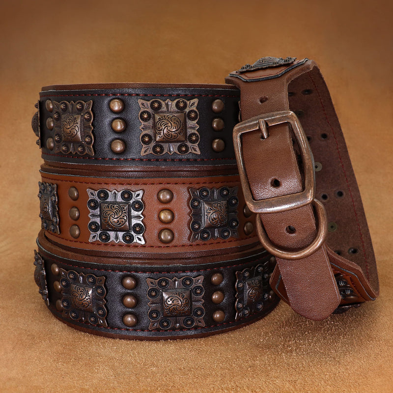 PET ARTIST Stylish Genuine Leather Dog Collar,2 inch Wide Soft Padded Leather Dog Collar for Medium & Large Dogs,Hand Made with Rivet Studded,Brown,Neck 19-22" L:Neck 19"-22"(47-55CM),Width 2" Brown - PawsPlanet Australia