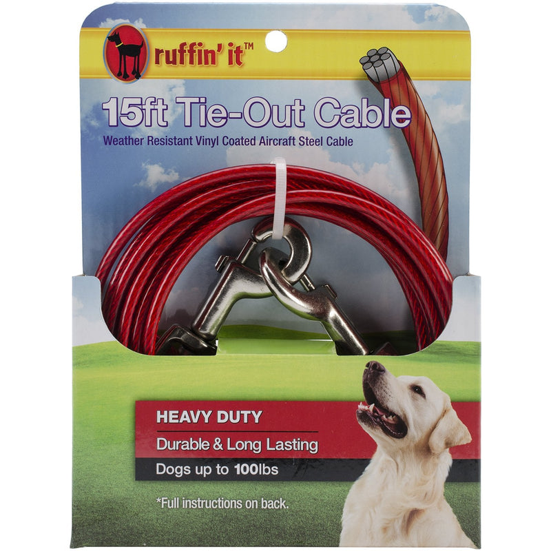 RUFFIN' IT 29215 Heavyweight Dog Tie-Out Cable, 15' - PawsPlanet Australia