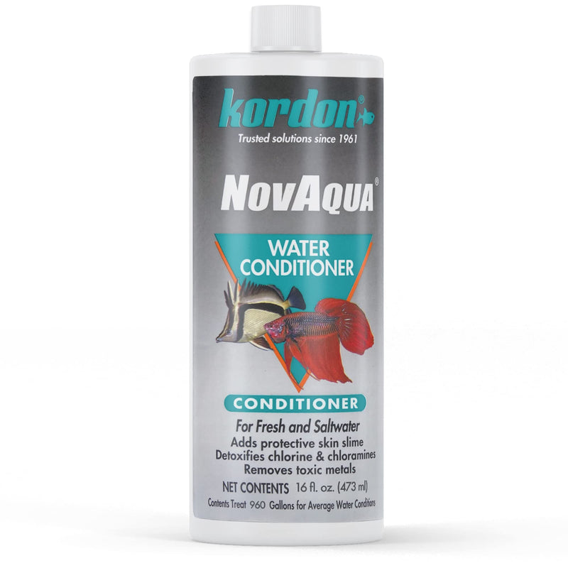KORDON Novaqua Aquarium Water Conditioner for Freshwater & Saltwater – Instantly Detoxifies Chlorine, Chloramines, & Heavy Metals in Tap Water, Replaces Fish Slime Coat, Adds pH Buffers, 16-ounces - PawsPlanet Australia