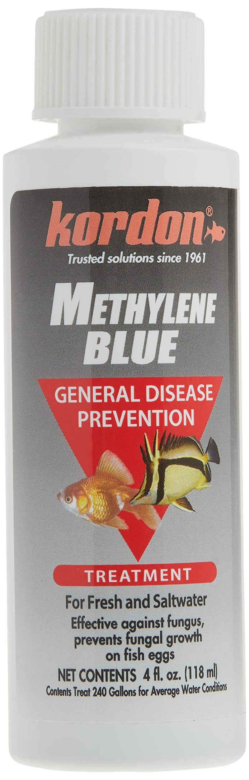 Kordon Methylene Blue Disease Preventative – Safe for Freshwater & Saltwater Aquariums, Prevents Fungal Infections & Treats Parasites, Reduces Fish Stress, 4-Ounces 4 Ounce Aquarium Pond Water Treatment - PawsPlanet Australia