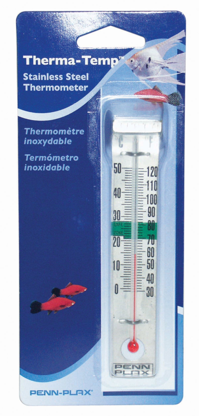 Penn-Plax Therma-Temp Stainless Steel Aquarium Thermometer Silver 4.75 in - PDS-030172371059