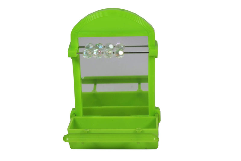 Penn-Plax Bird Life Perch Mirror with Cup - Interactive Bird Mirror for Cage with Beads & Seed Holder - Stimulating Toy - Perch Accessory for Parakeets, Finches, and Small Birds - 2.5 x 3.5 Inches Perch/Mirror/Feeder