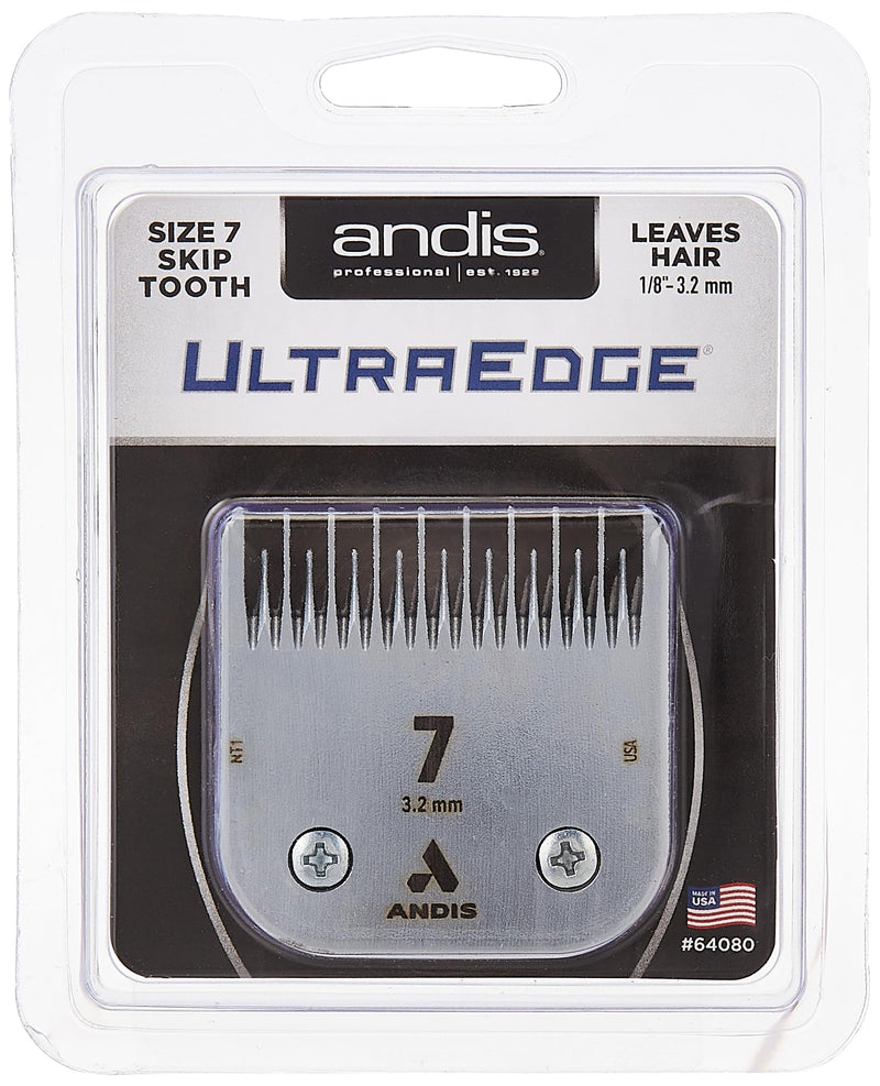 Andis – 64080, Ultra Edge Dog Clipper Blade – Made From High-Carbon Steel With Extended Edge Life, Includes Size-7 Skip Tooth, Harder Cutting Surface With Sharp Edge - 1/8-Inch Cut Length, Chrome - PawsPlanet Australia