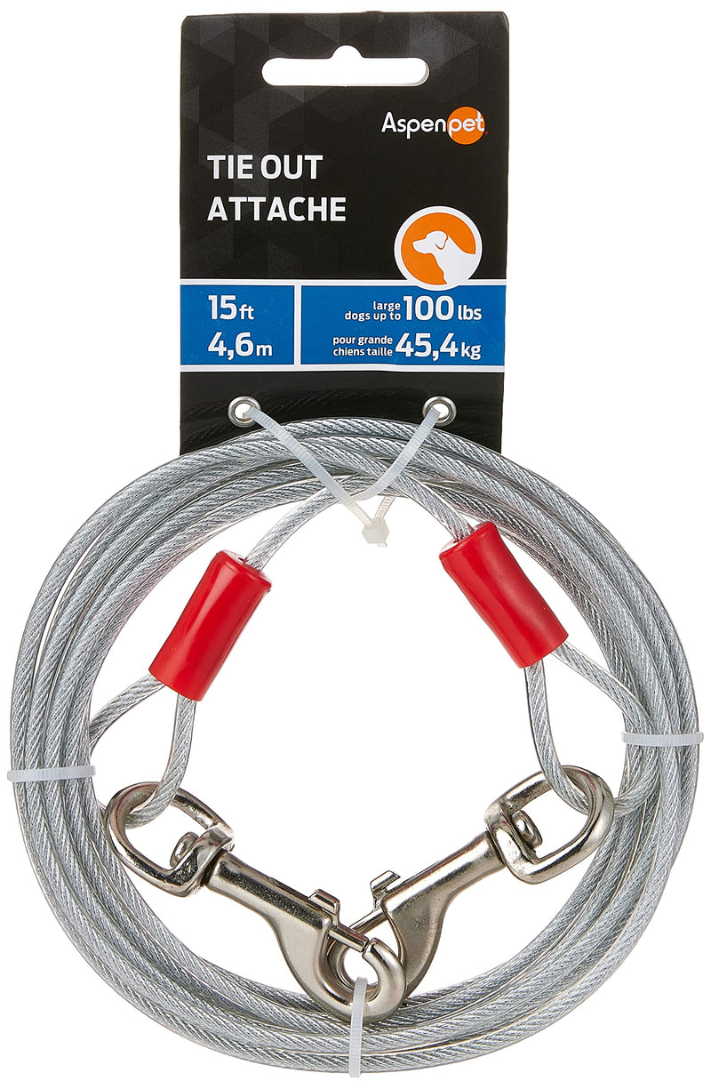 Petmate Heavy Duty Vinyl Tie Out Cable - Clear Break Strength 2000 Lbs -15 Ft Cable, Silver 15-Feet - PawsPlanet Australia