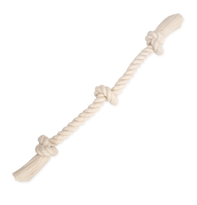 Mammoth Flossy Chews 100 Percent Natural Cotton Rope Dog Toys - Premium White Knot Dog Rope Toy - Interactive Dog Tug Toy - Tug Dog Chew Toy for Medium to Large Dogs - Large 25" Large 25" 3 Knot Rope Tug - PawsPlanet Australia