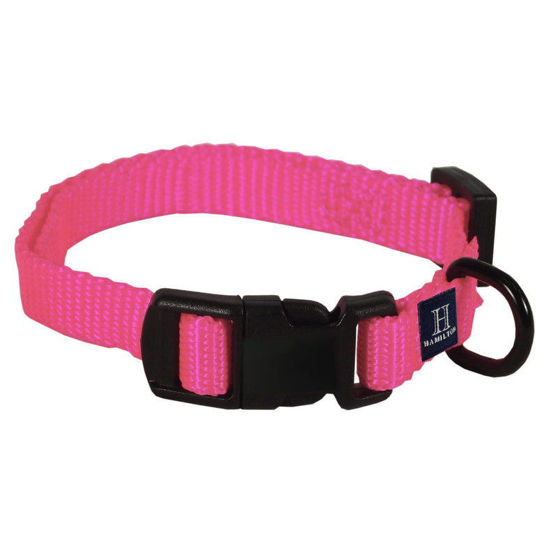 Hamilton Adjustable Nylon Dog Collar for Small Medium Large Dogs, Hot Pink, 3/8" Wide x 7-12" Neck XS: 3/8" x 7-12"