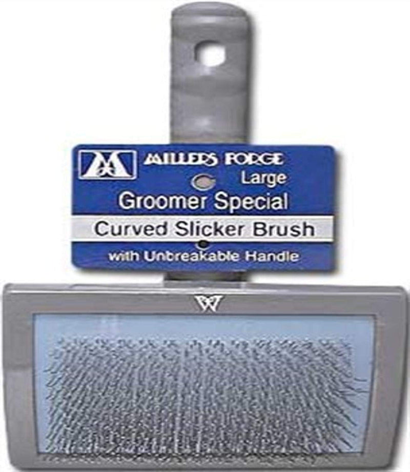 Millers Forge Stainless Steel Pins Universal Curved Pet Slicker Brush with Plastic Handle, Large white - PawsPlanet Australia