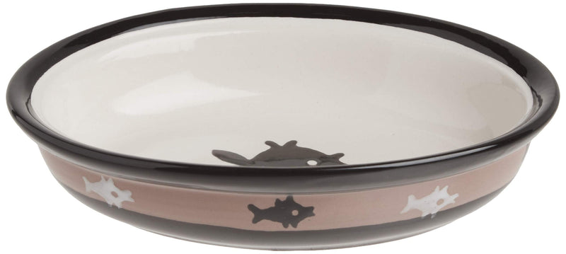 PetRageous 10070 Oval City Pets Stoneware Cat Bowl 6.25-Inch Wide and 1.5-Inch Tall Saucer with 1-Cup Capacity and Dishwasher and Microwave Safe is Great for Cats, Black and Brown